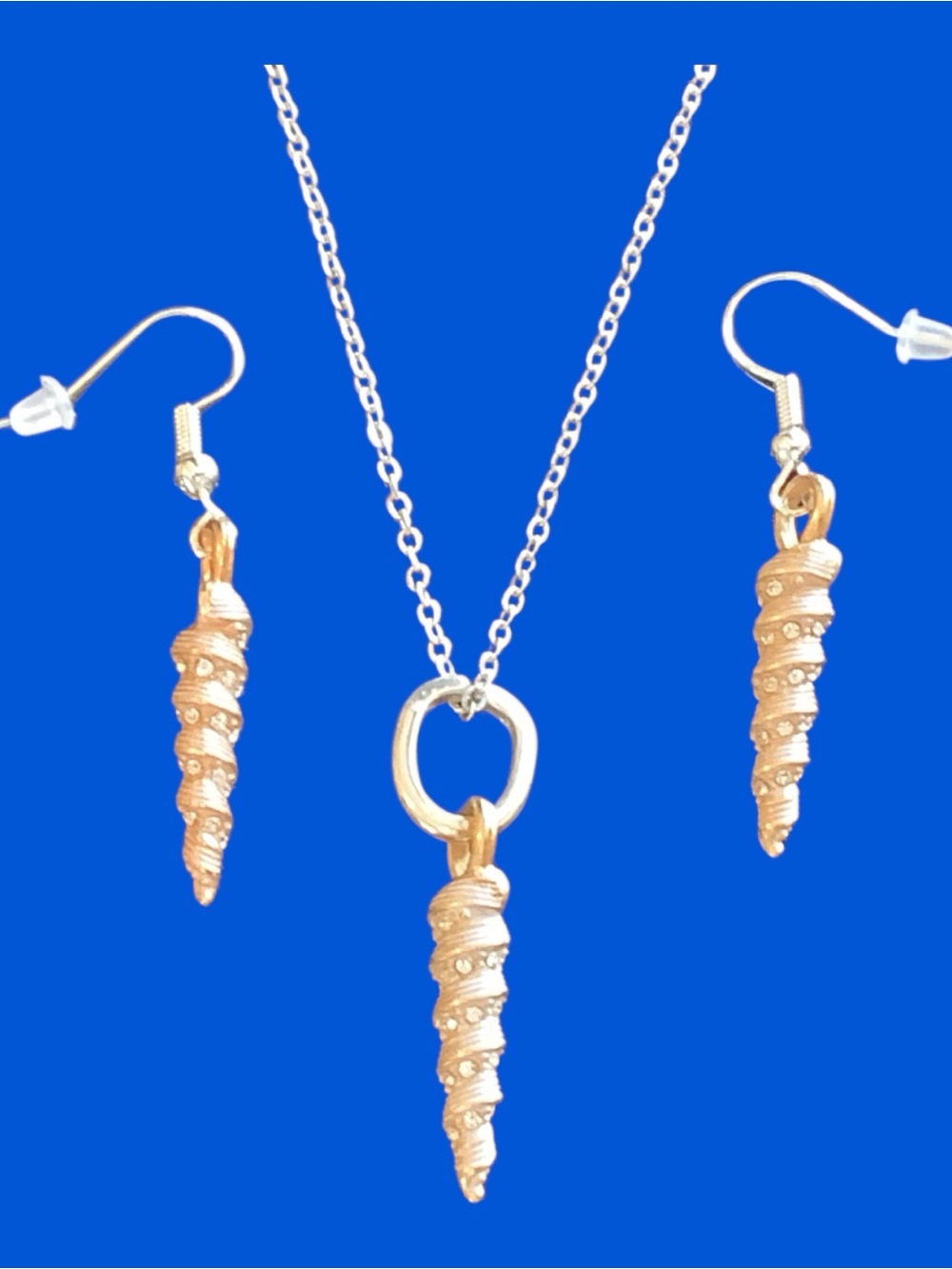 Brighton Gold & Silver Spiral Shell Necklace and Earring Set. NWT